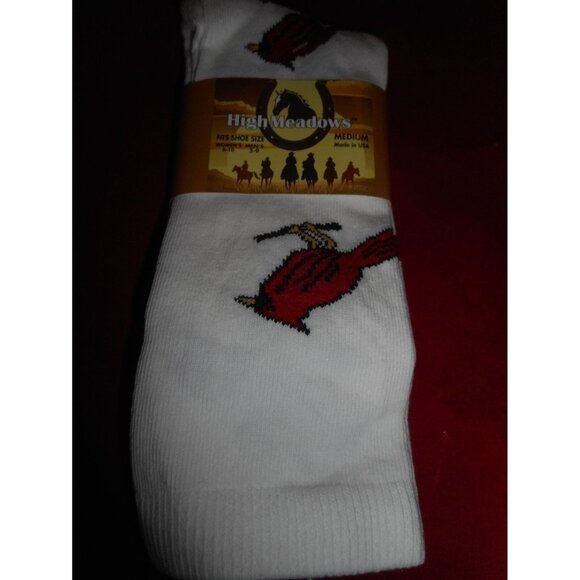 1 Pair High Meadows 80% Cotton Cushion Boot Crew Socks White Cardinal Bird 9-11 - Picture 1 of 4